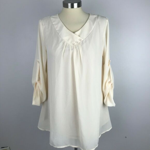 Miusey M Ivory Top Polyester Roll Tab Sleeves - Picture 2 of 11